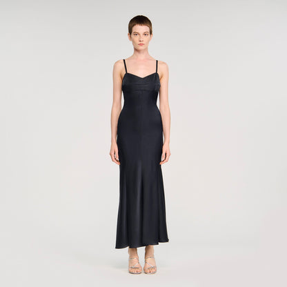 Sandro Satin-effect maxi dress Navy Blue