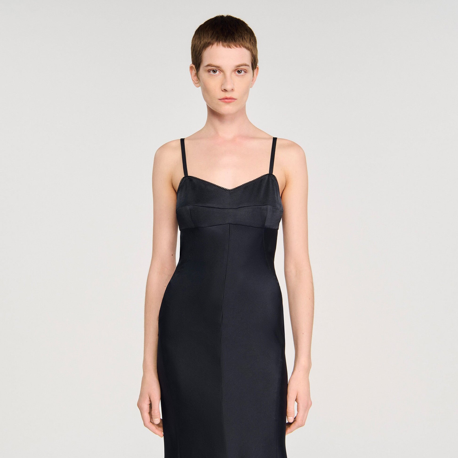 Sandro Satin-effect maxi dress Navy Blue