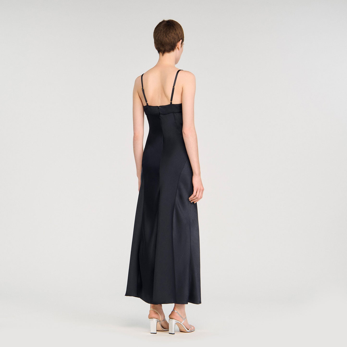 Sandro Satin-effect maxi dress Navy Blue