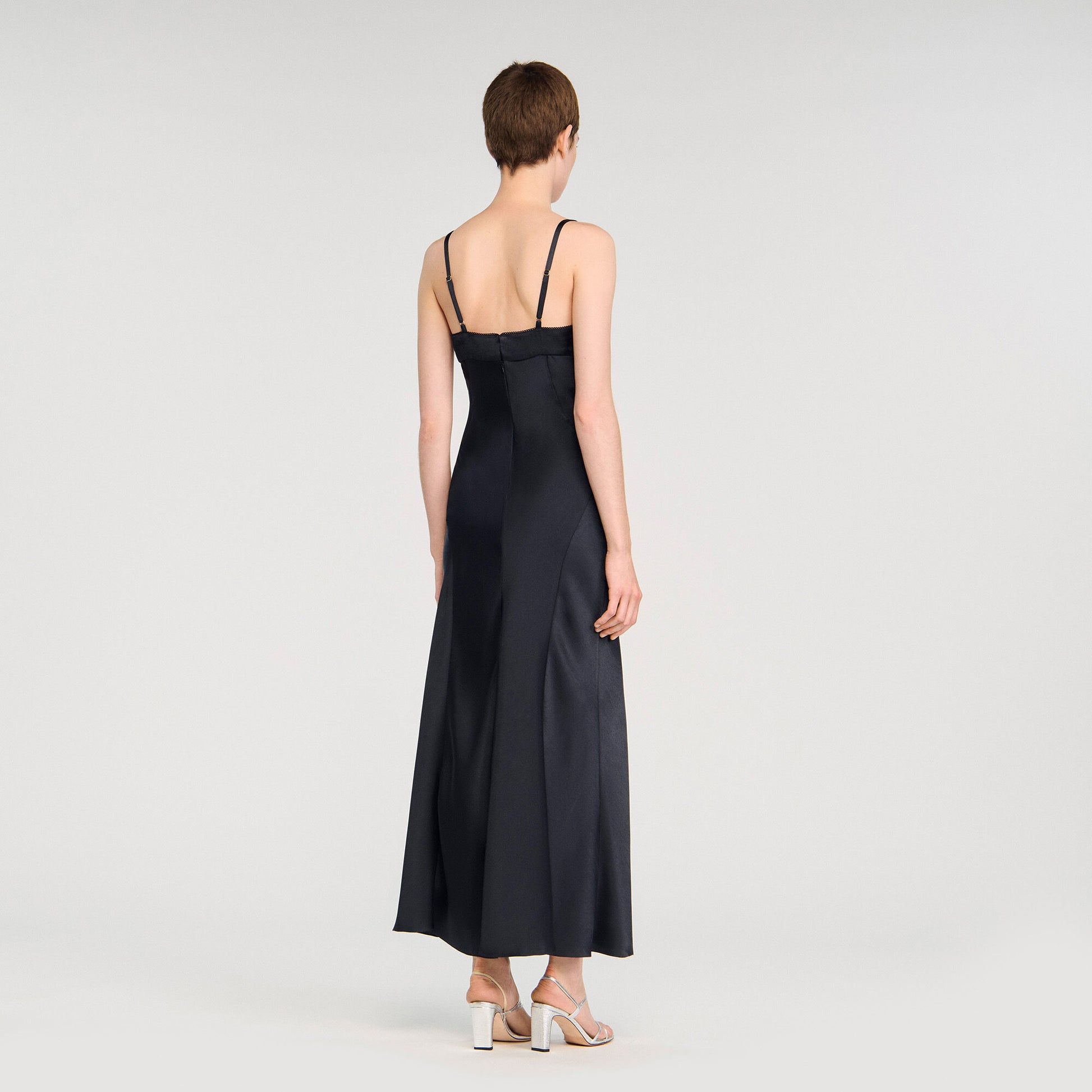 Sandro Satin-effect maxi dress Navy Blue