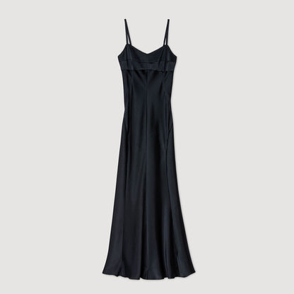 Sandro Satin-effect maxi dress Navy Blue