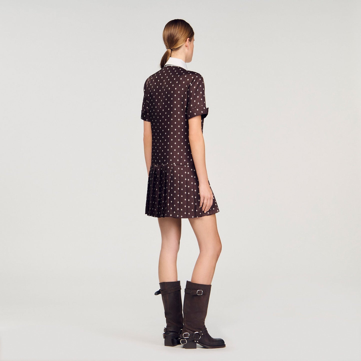 Sandro Printed satin-effect mini dress Brown / White
