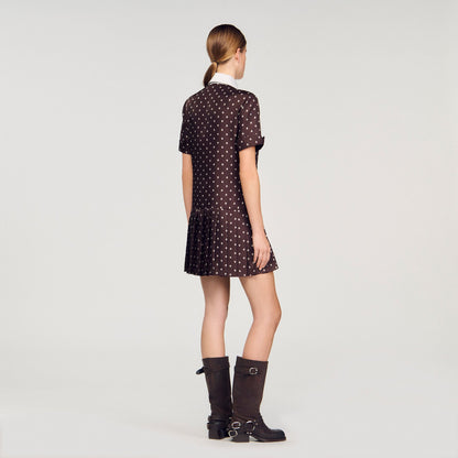 Sandro Printed satin-effect mini dress Brown / White
