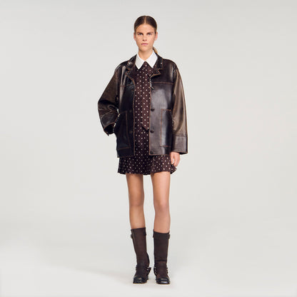Sandro Printed satin-effect mini dress Brown / White
