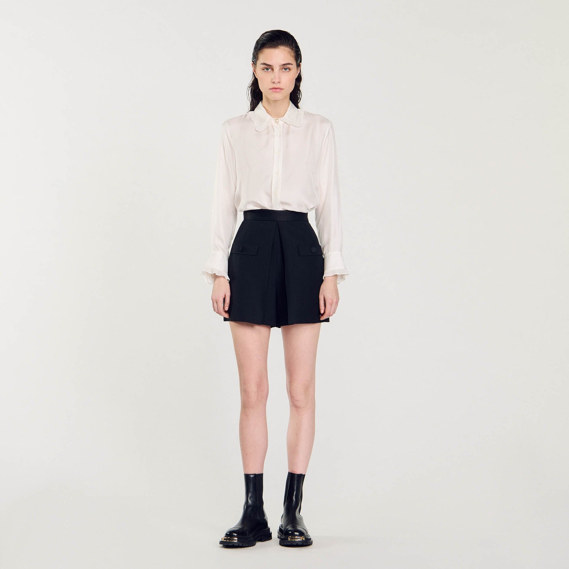 Sandro High-waisted shorts with buttons Black