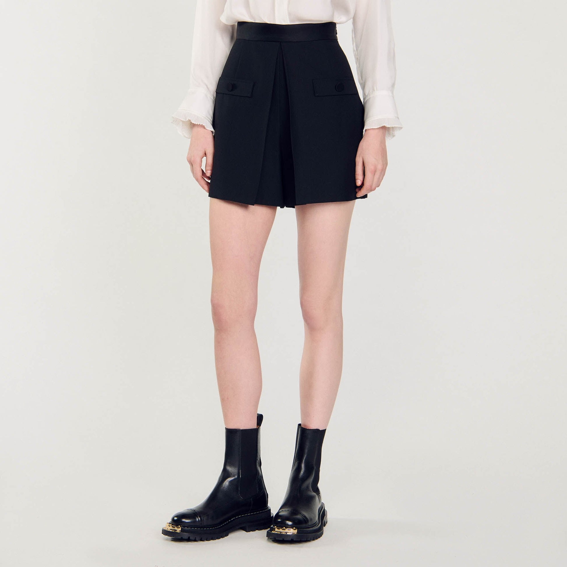 Sandro High-waisted shorts with buttons Black
