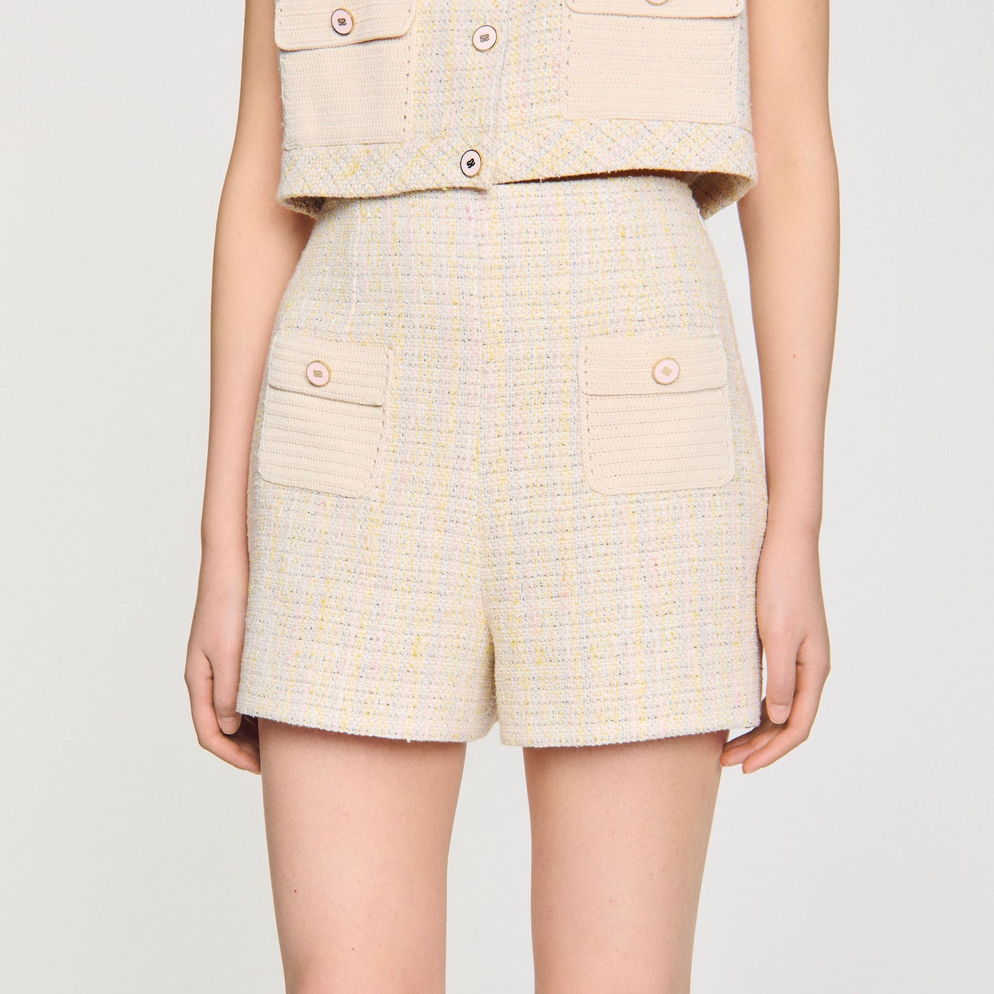 Sandro Decorative tweed shorts Yellow / Ecru