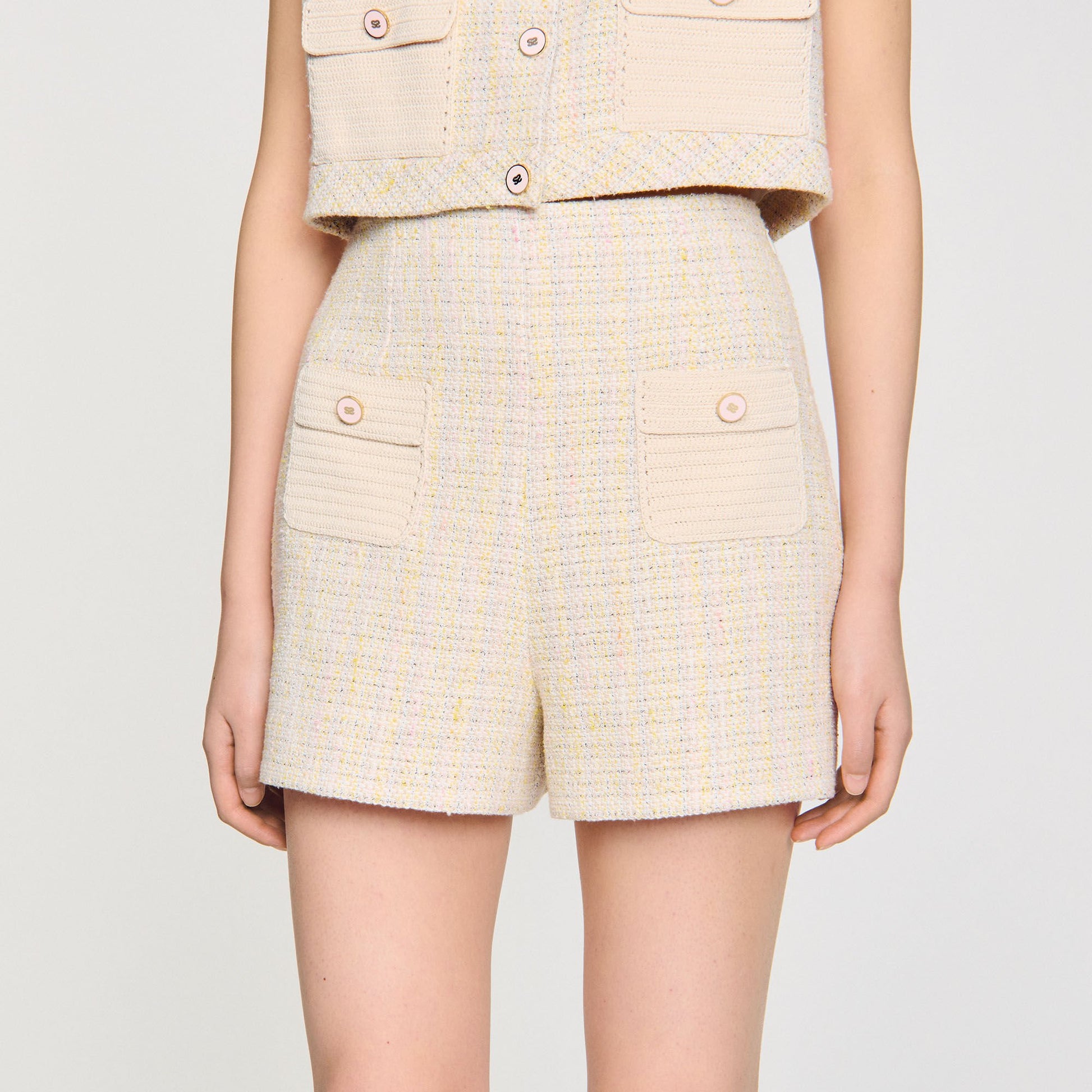 Sandro Decorative tweed shorts Yellow / Ecru