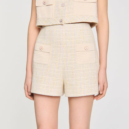 Sandro Decorative tweed shorts Yellow / Ecru