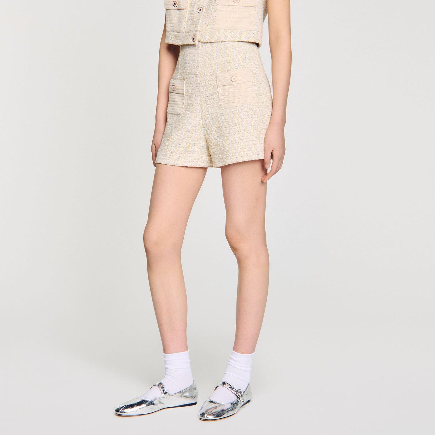 Sandro Decorative tweed shorts Yellow / Ecru