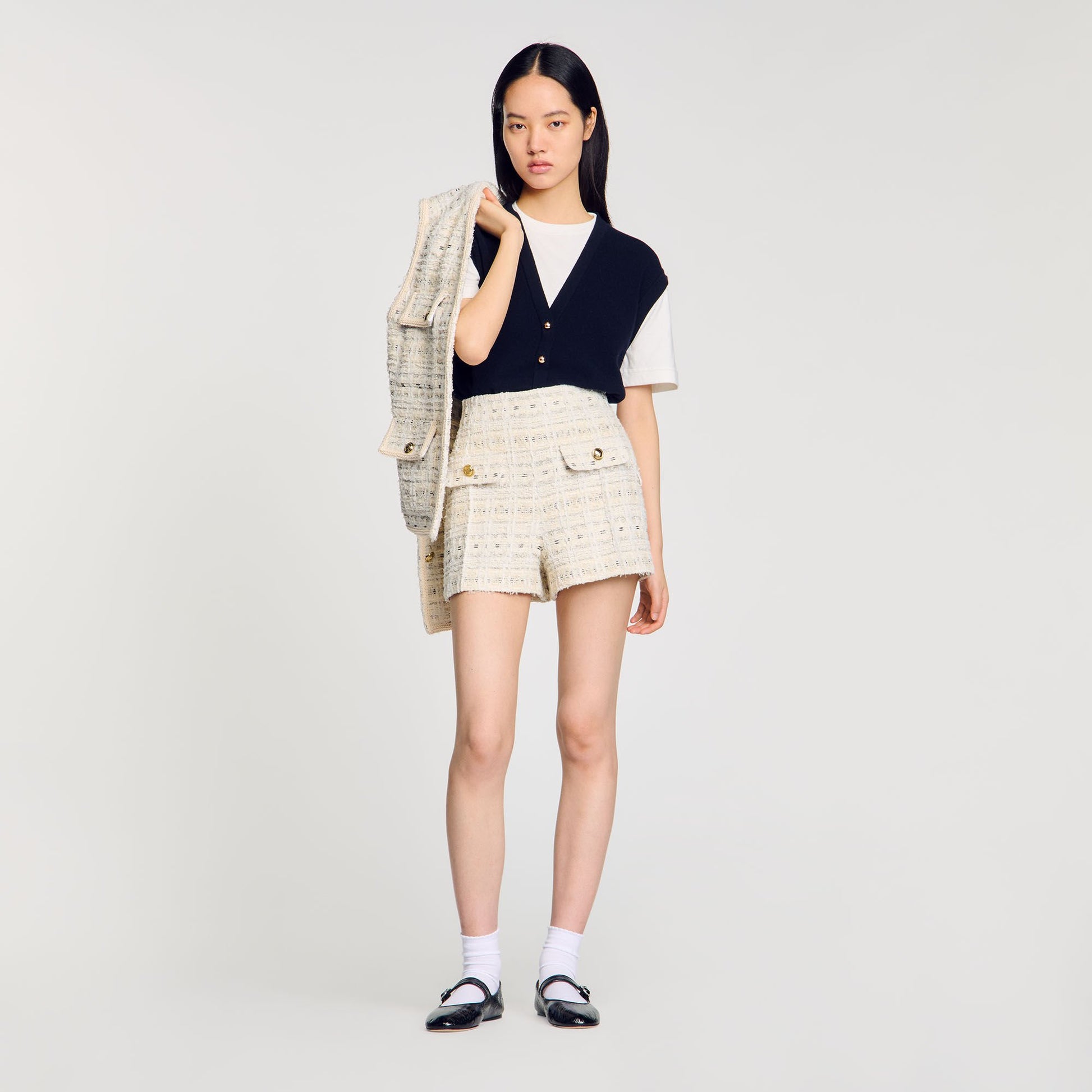 Sandro Decorative tweed shorts Ecru / Lurex