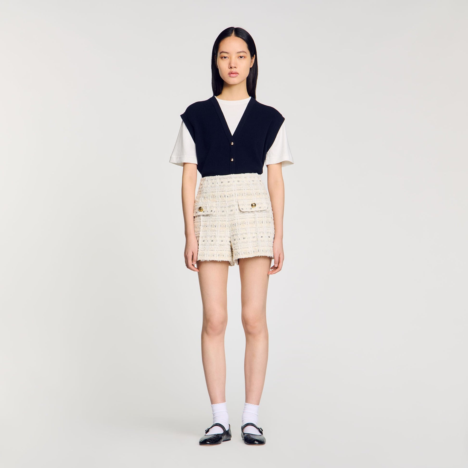 Sandro Decorative tweed shorts Ecru / Lurex