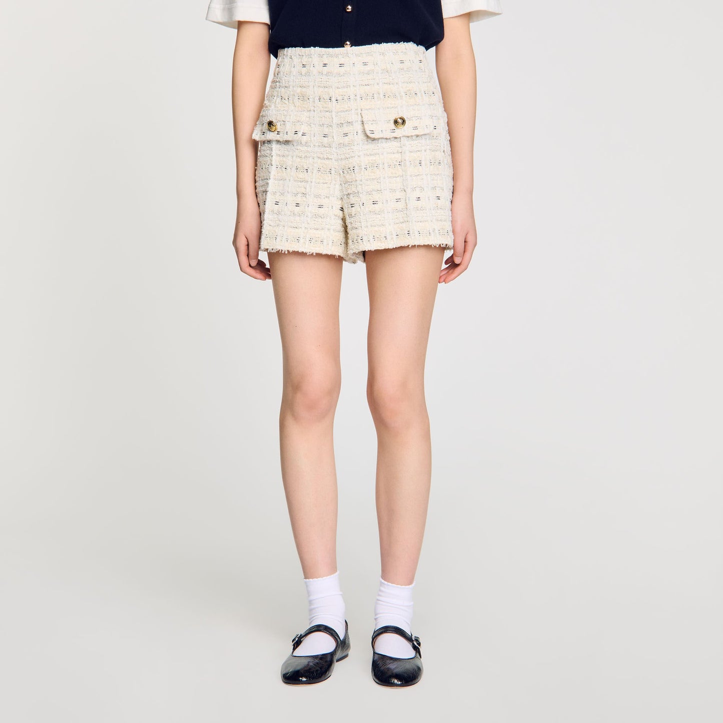 Sandro Decorative tweed shorts Ecru / Lurex