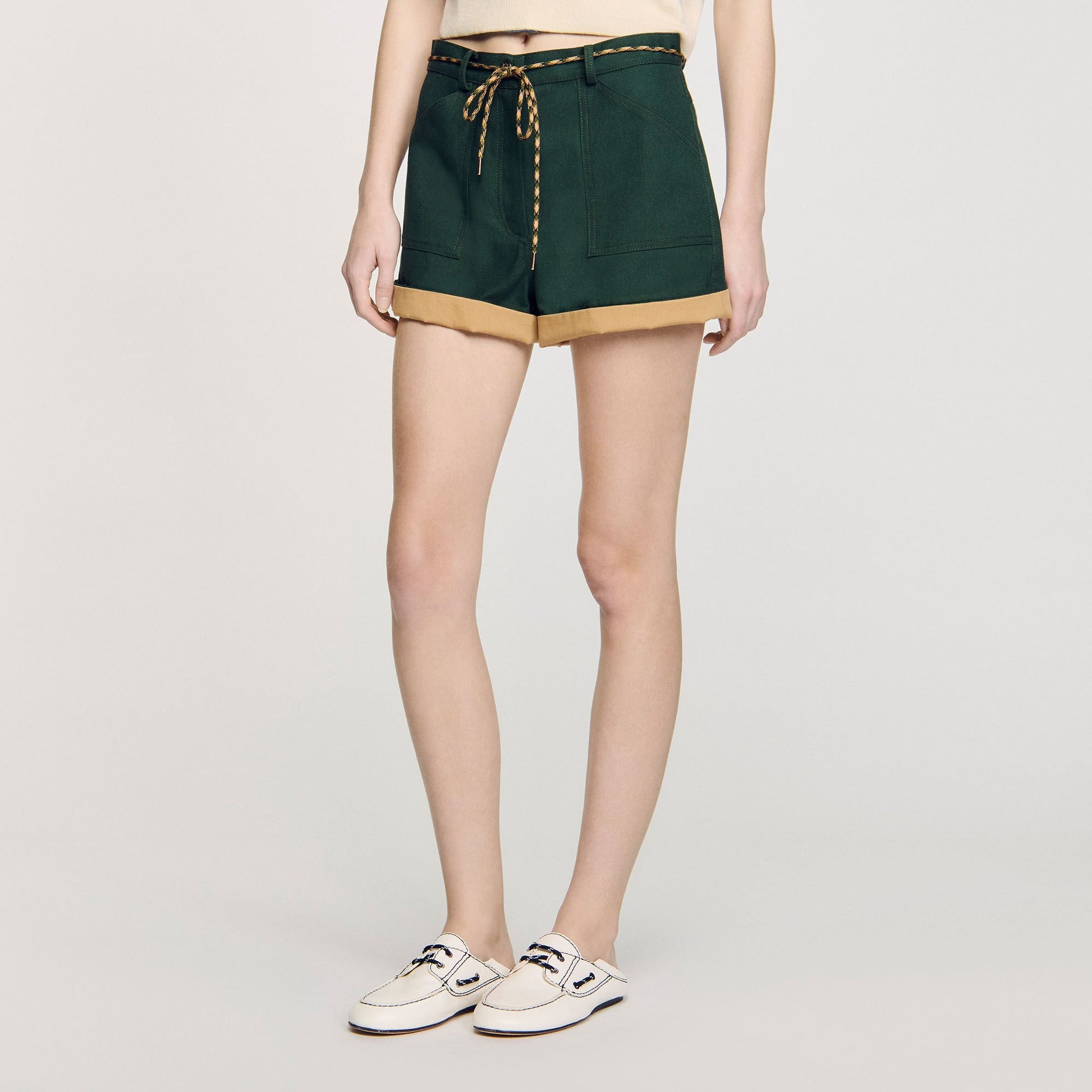 Sandro Two-tone drawstring waist shorts Bottle Green