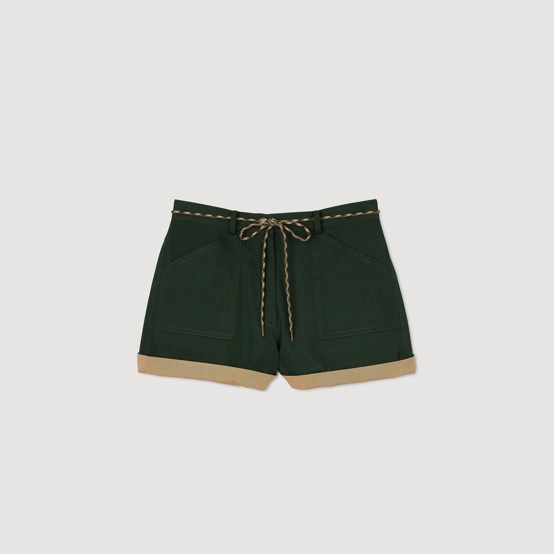 Sandro Two-tone drawstring waist shorts Bottle Green