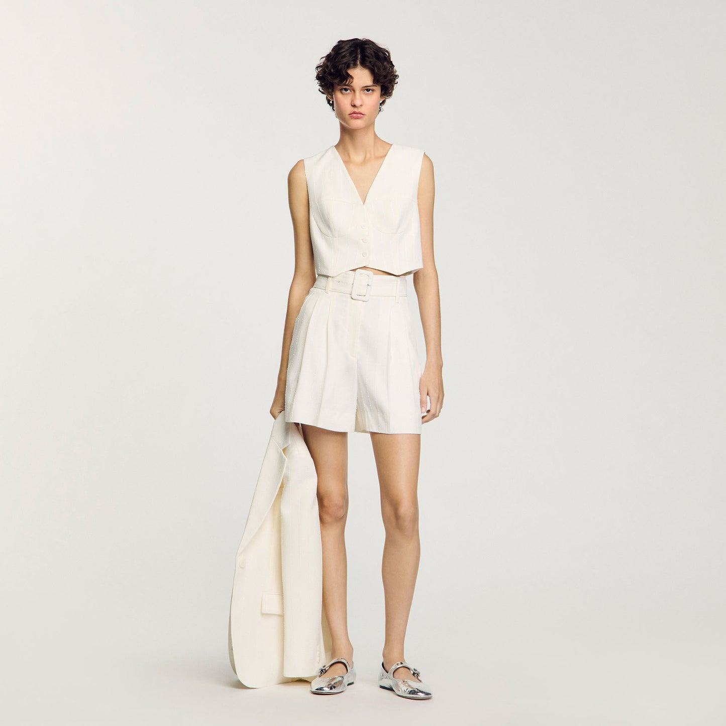 Sandro Sequin high-waisted shorts Ecru
