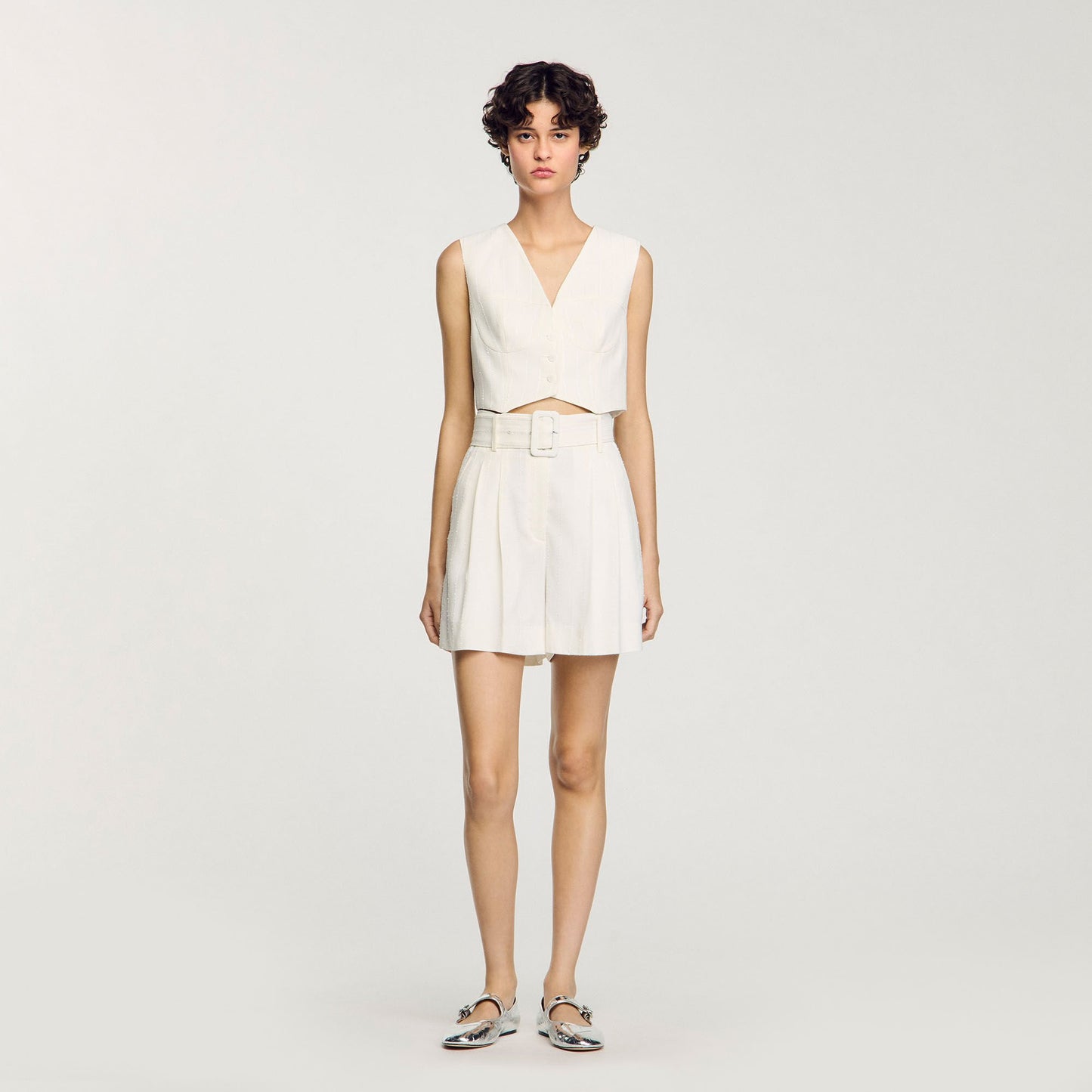 Sandro Sequin high-waisted shorts Ecru
