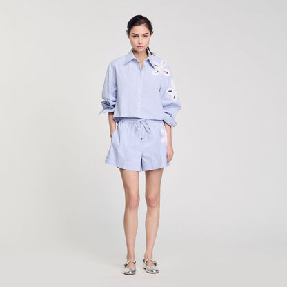 Sandro Striped shorts with flower detail Sky Blue