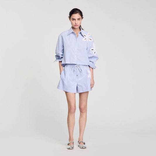 Sandro Striped shorts with flower detail Sky Blue