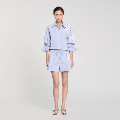 Sandro Striped shorts with flower detail Sky Blue