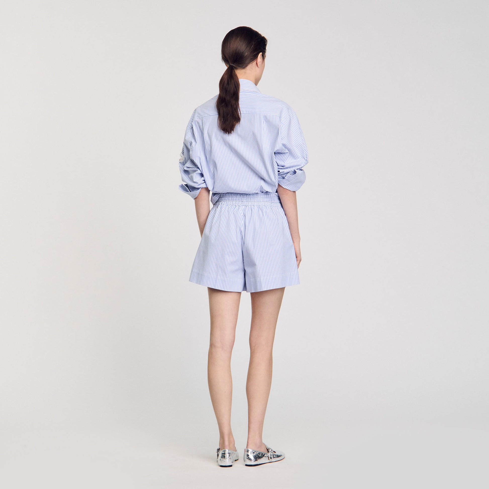 Sandro Striped shorts with flower detail Sky Blue