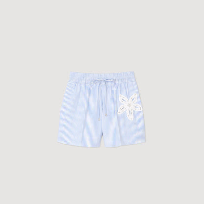 Sandro Striped shorts with flower detail Sky Blue