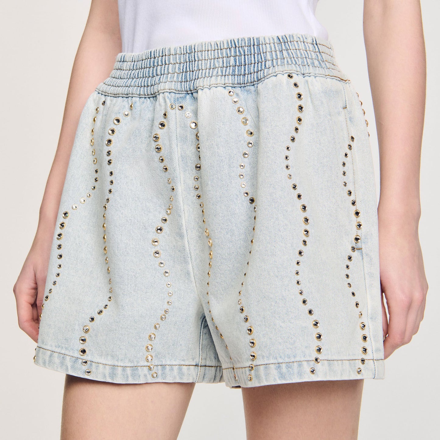 Sandro Beaded and rhinestone denim shorts Light Bu Jean