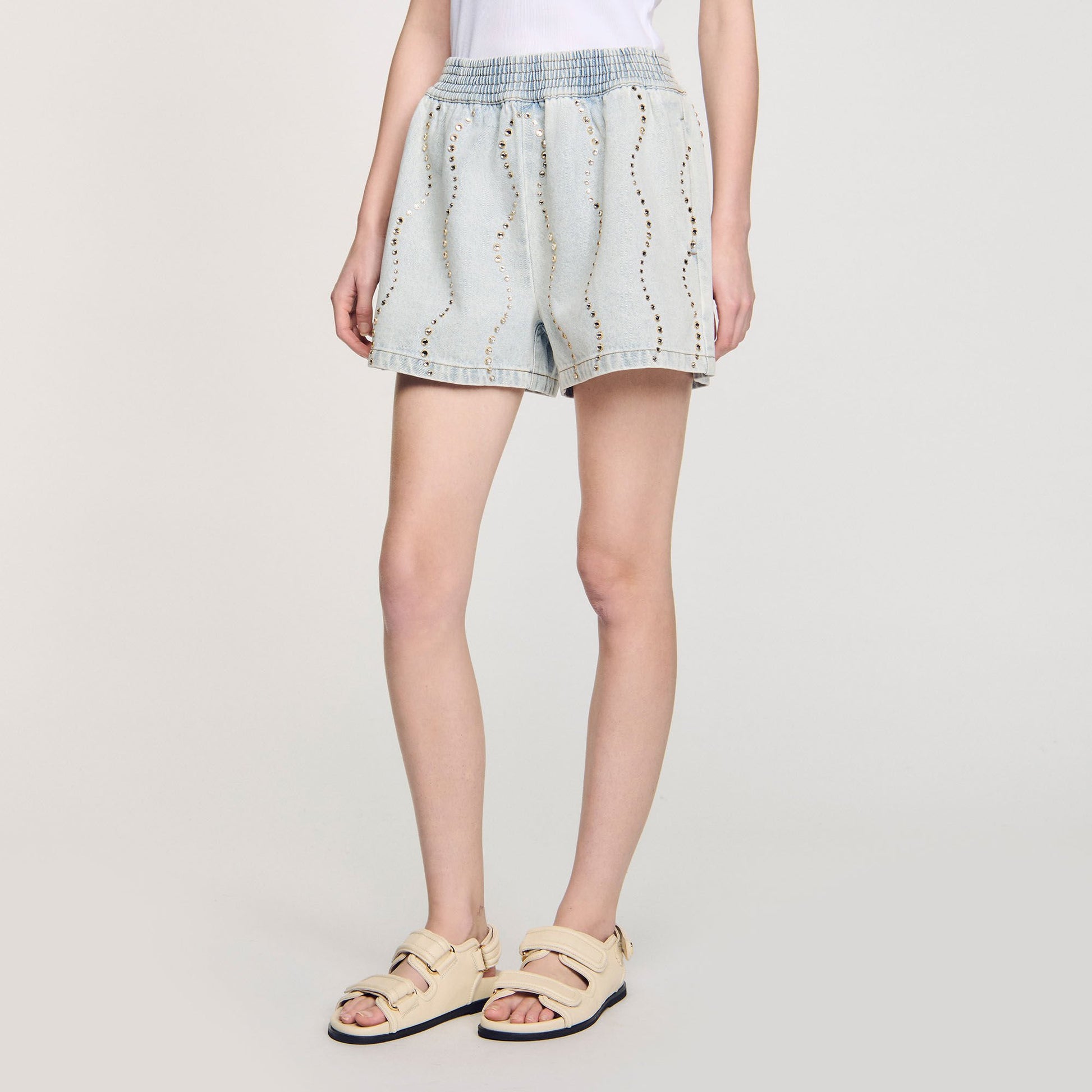 Sandro Beaded and rhinestone denim shorts Light Bu Jean