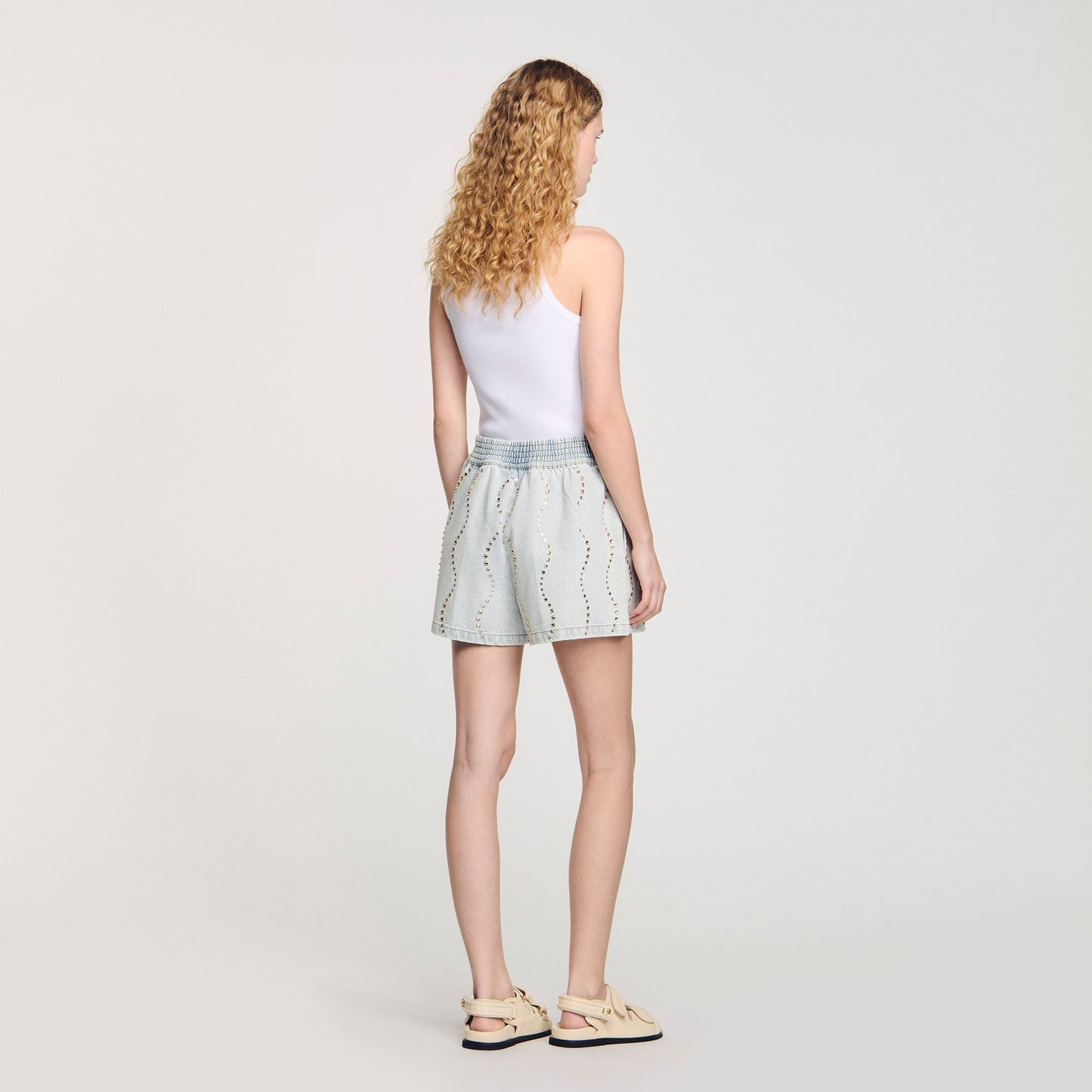 Sandro Beaded and rhinestone denim shorts Light Bu Jean