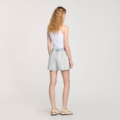 Sandro Beaded and rhinestone denim shorts Light Bu Jean