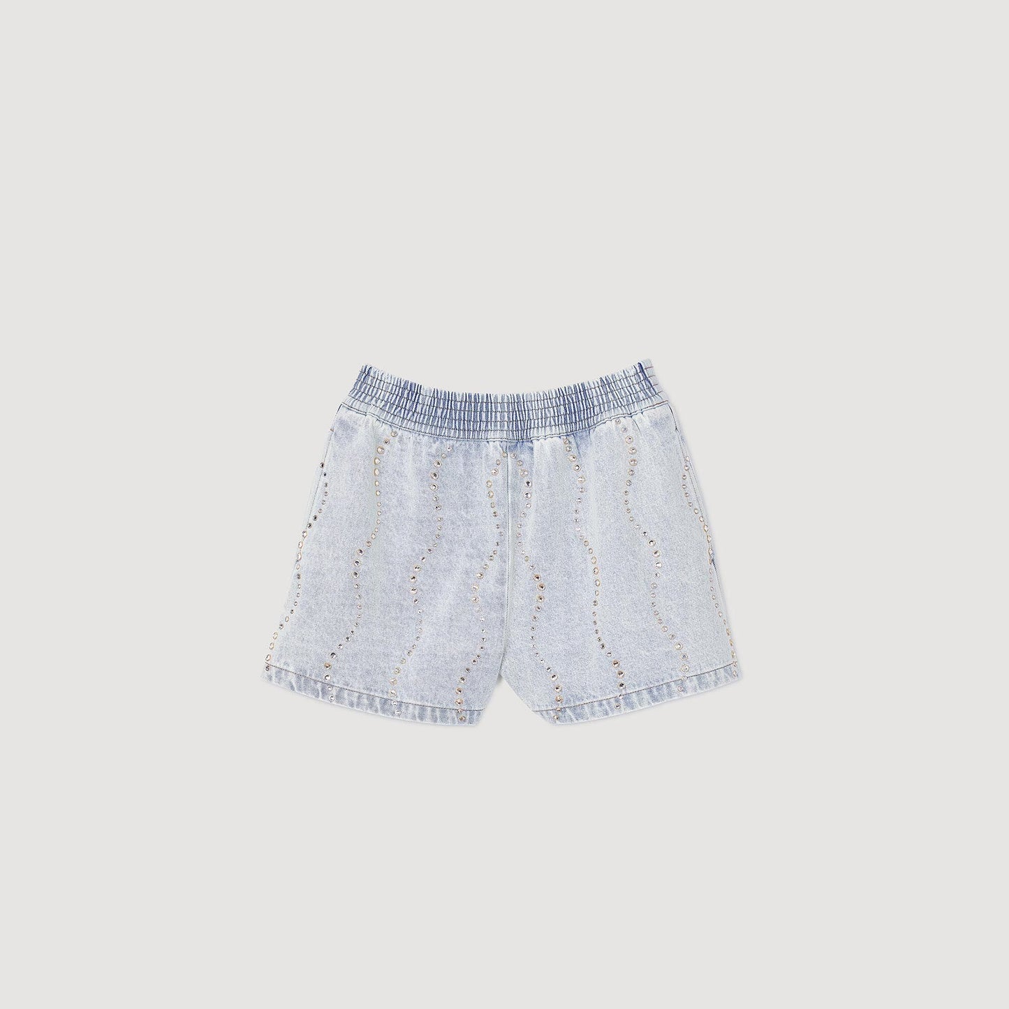 Sandro Beaded and rhinestone denim shorts Light Bu Jean