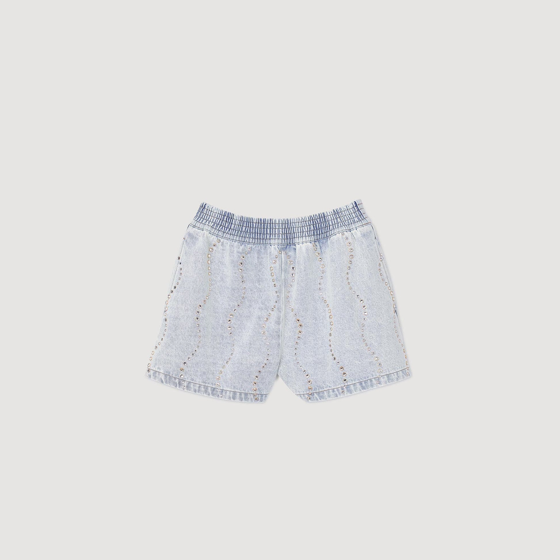 Sandro Beaded and rhinestone denim shorts Light Bu Jean