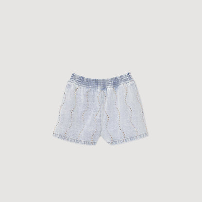 Sandro Beaded and rhinestone denim shorts Light Bu Jean