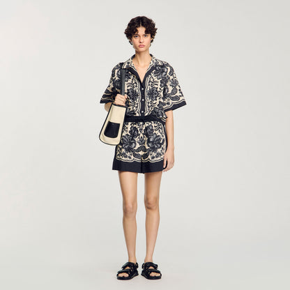 Sandro Floral print shorts Ecru / Black