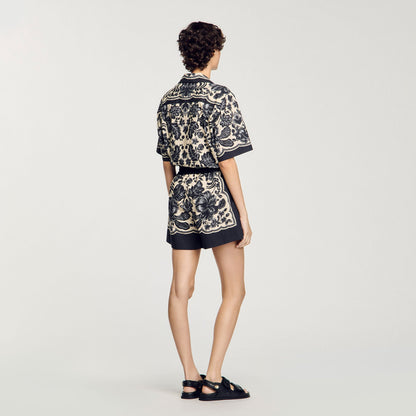 Sandro Floral print shorts Ecru / Black