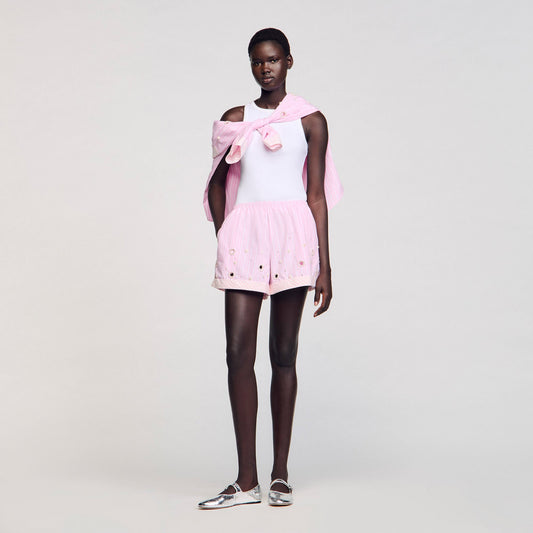 Sandro Rhinestone striped shorts Pink