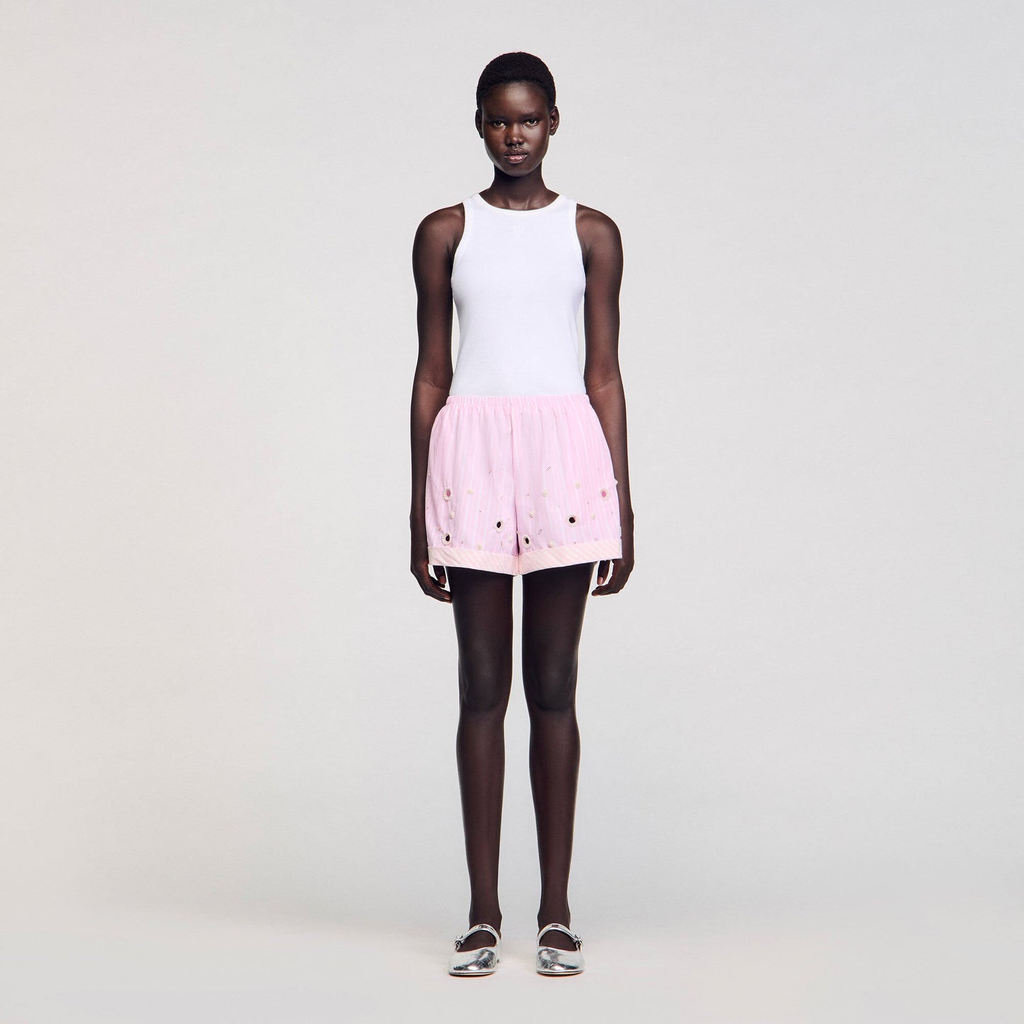 Sandro Rhinestone striped shorts Pink