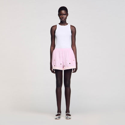 Sandro Rhinestone striped shorts Pink
