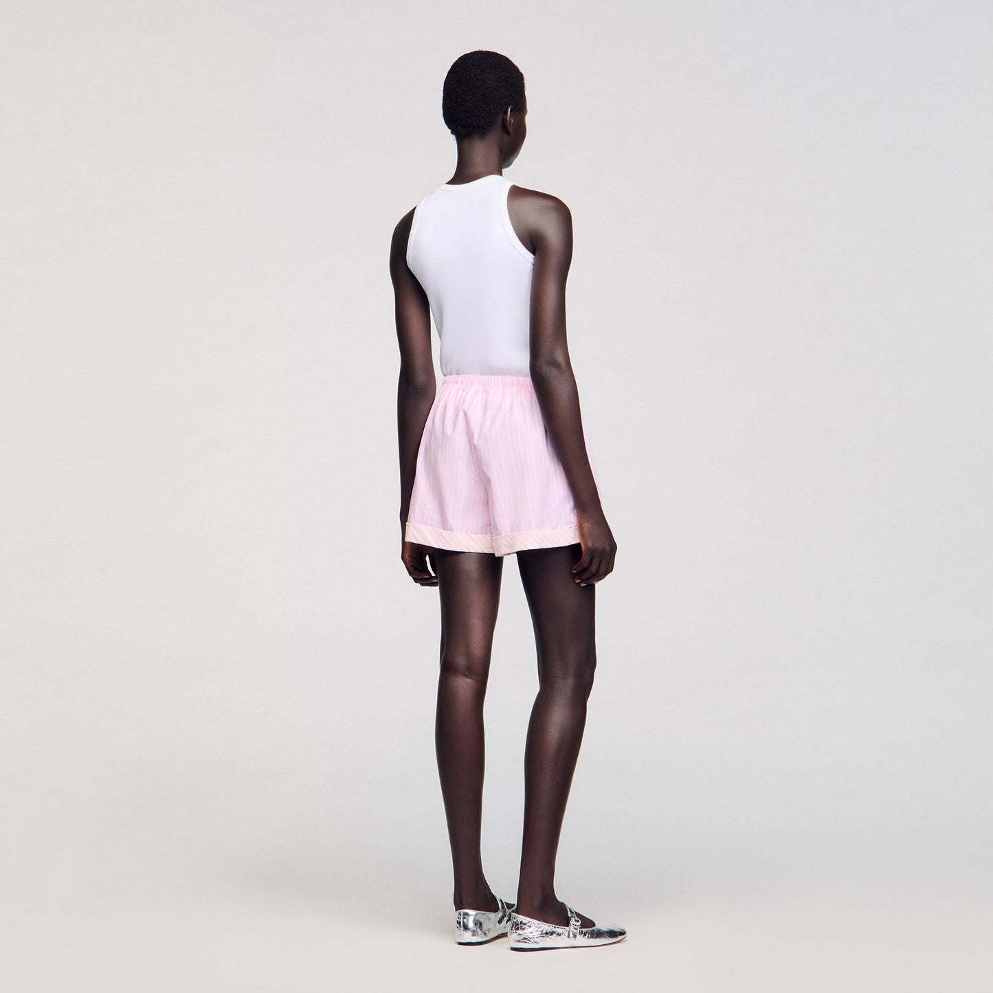 Sandro Rhinestone striped shorts Pink