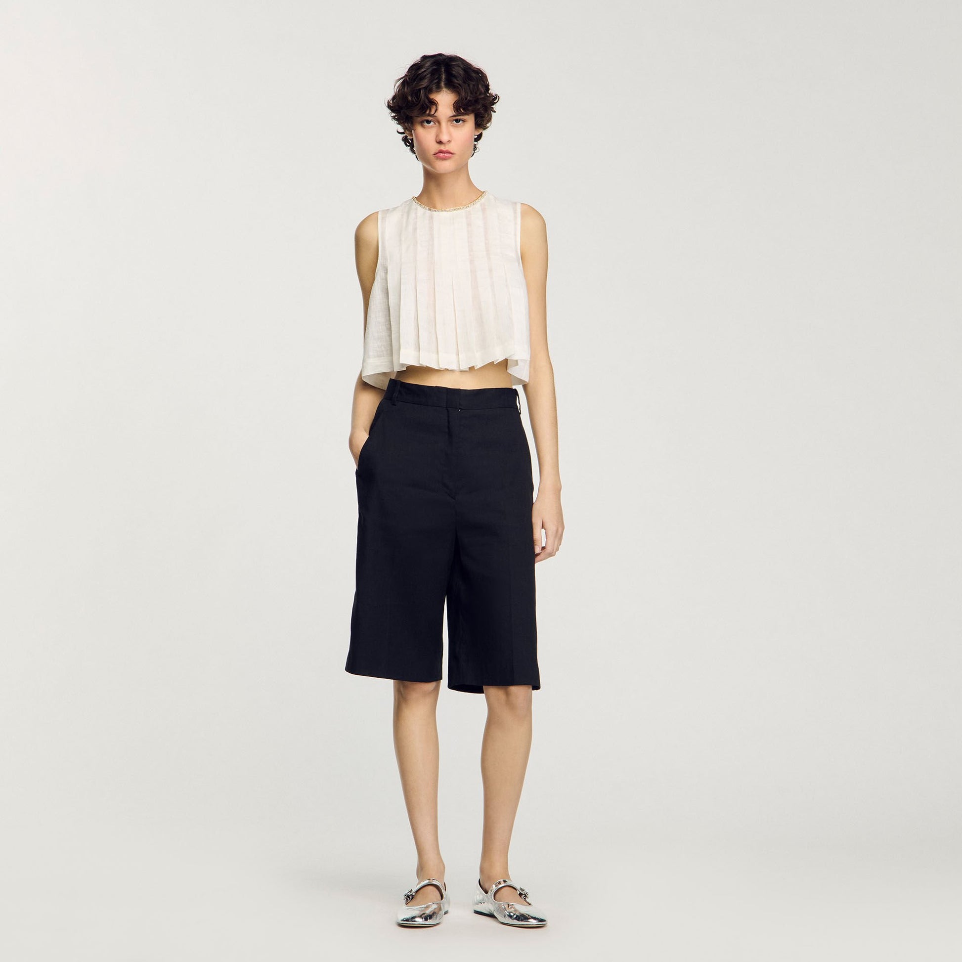 Sandro Linen-blend Bermuda shorts Black