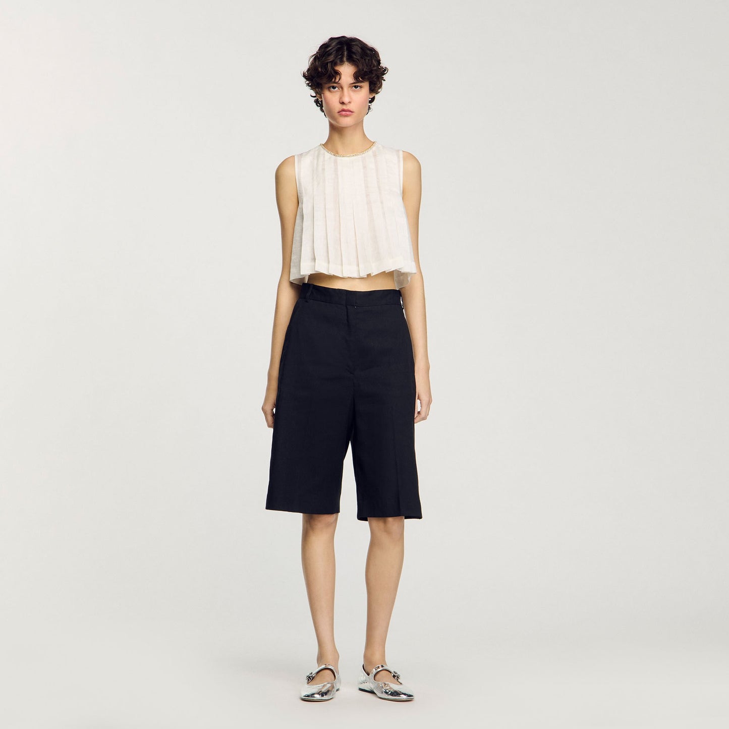 Sandro Linen-blend Bermuda shorts Black