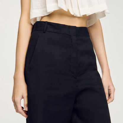 Sandro Linen-blend Bermuda shorts Black