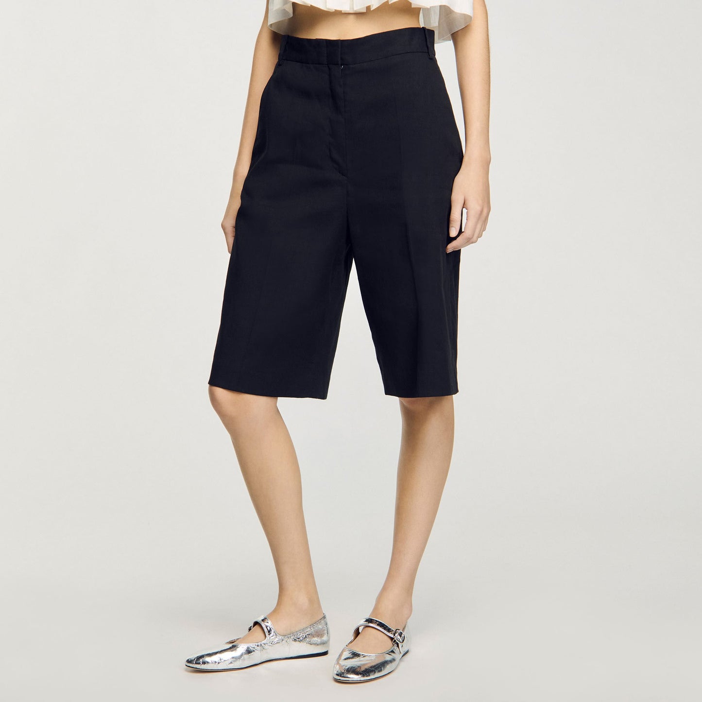 Sandro Linen-blend Bermuda shorts Black