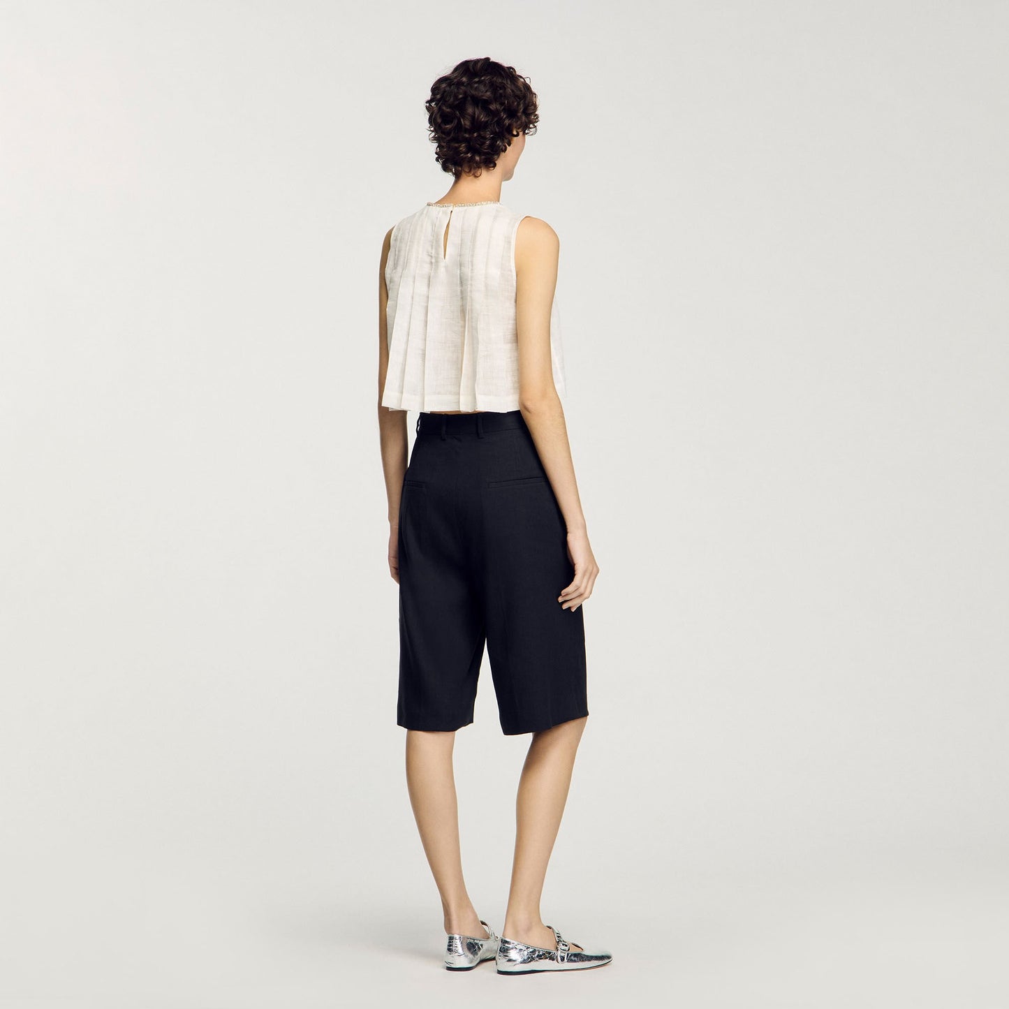 Sandro Linen-blend Bermuda shorts Black