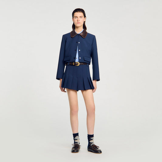 Sandro Tailored pleated shorts Navy Blue