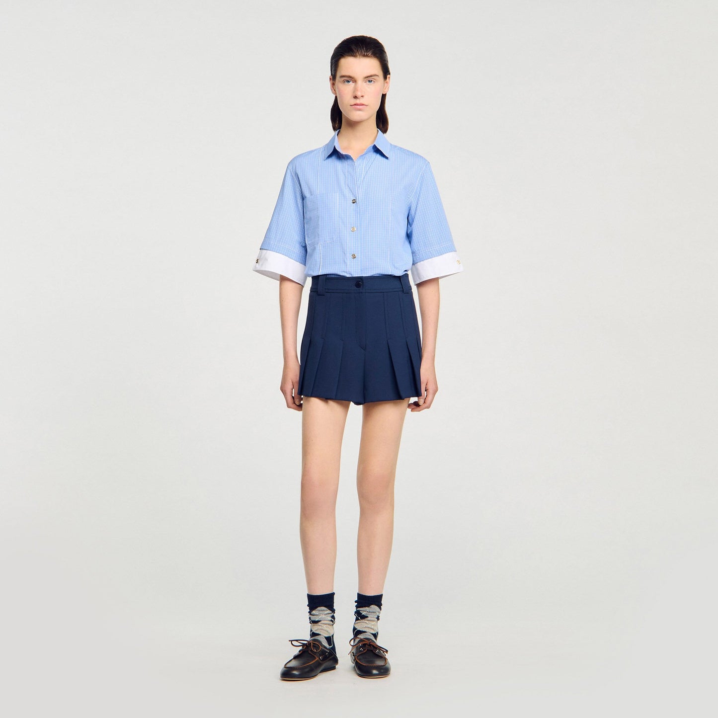 Sandro Tailored pleated shorts Navy Blue