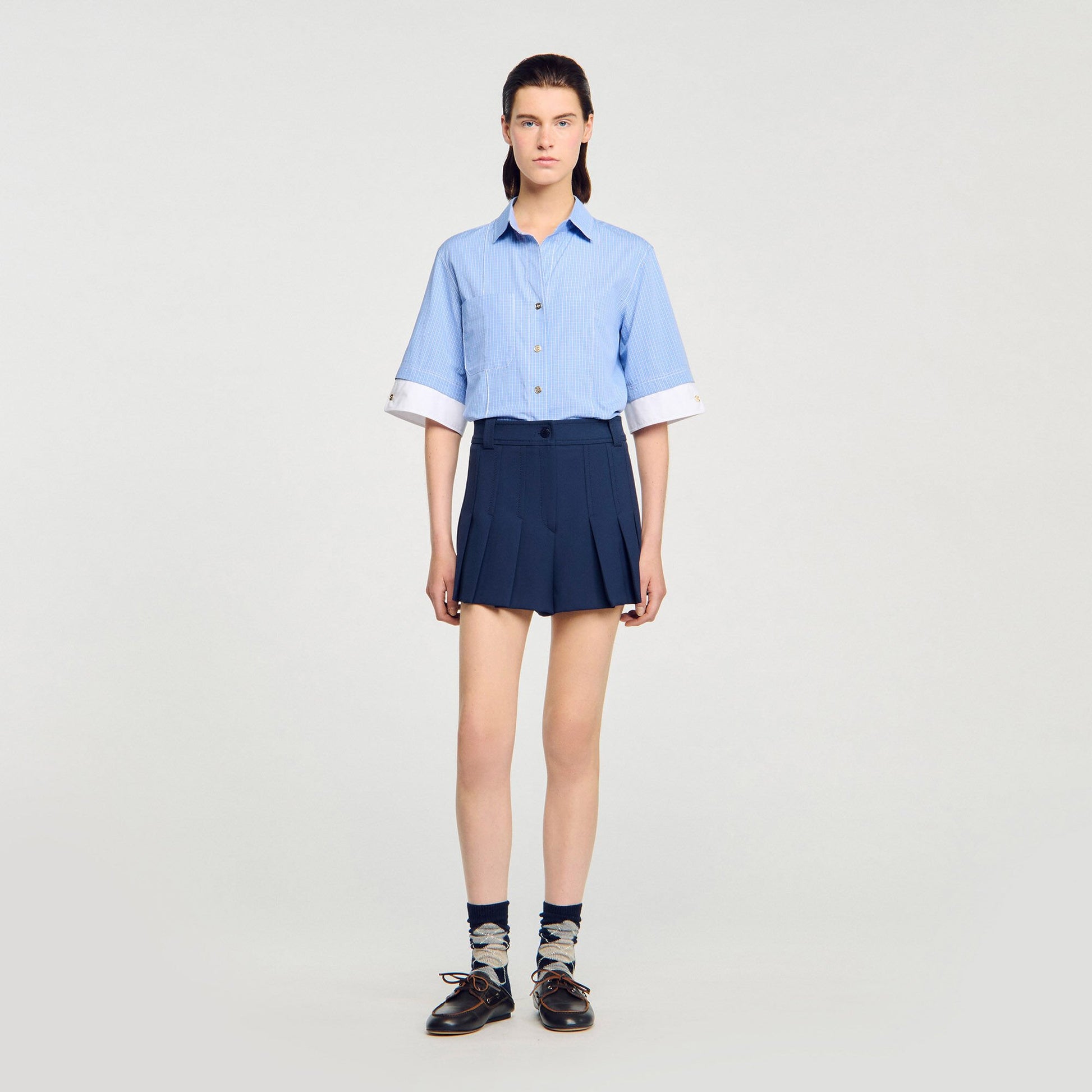 Sandro Tailored pleated shorts Navy Blue