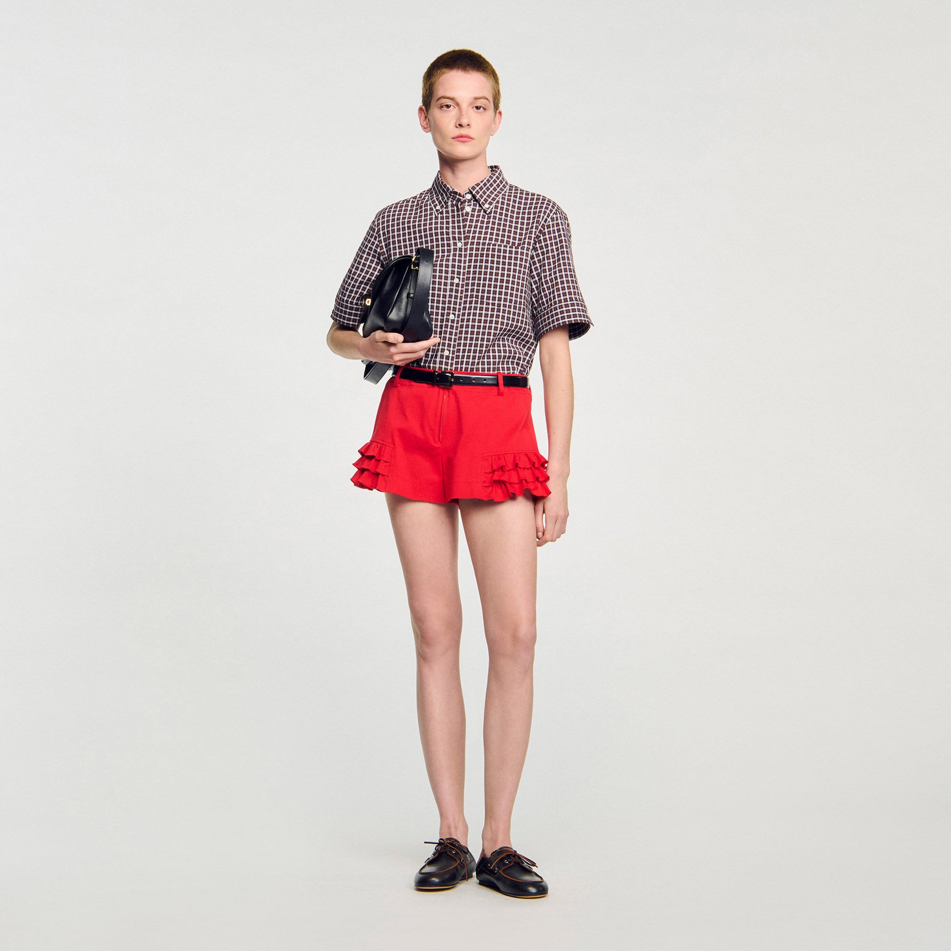 Sandro Flared ruffled shorts Red