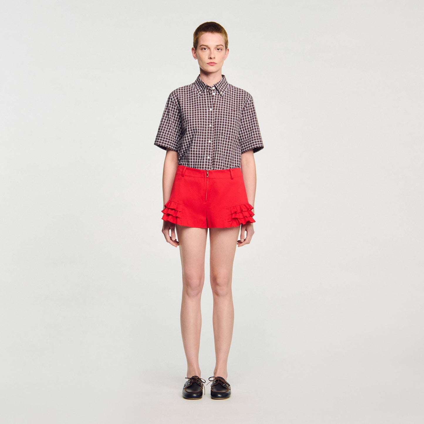 Sandro Flared ruffled shorts Red