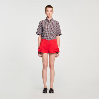 Sandro Flared ruffled shorts Red